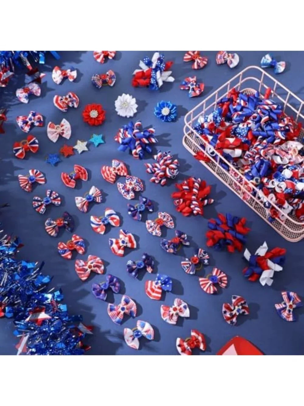 300 Pcs 4th of July Dog Bows with Rubber Bands - Patriotic Pet Accessories